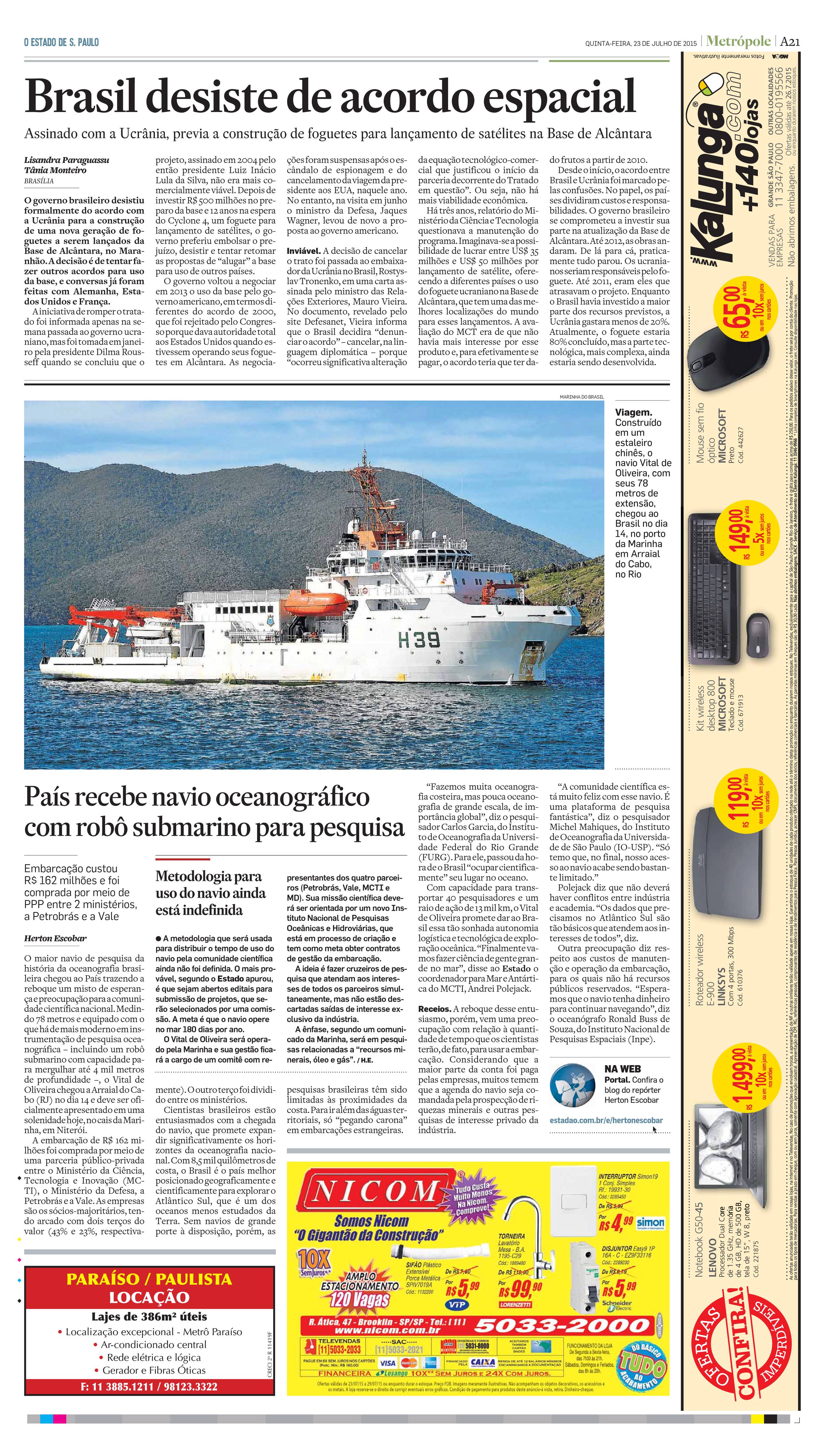 País recebe navio oceanográfico com robô submarino para pesquisa