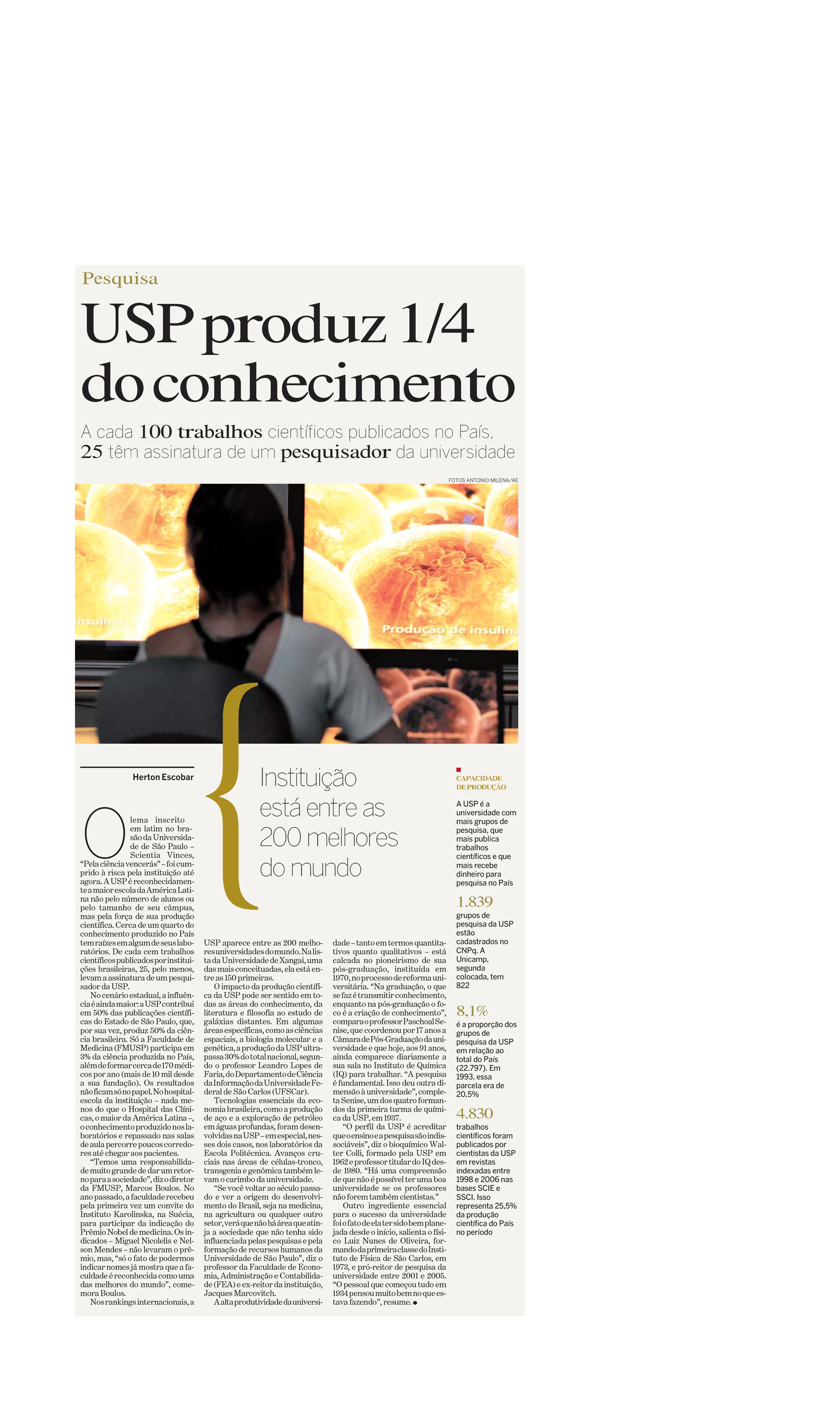 USP produz 1/4 do conhecimento do País